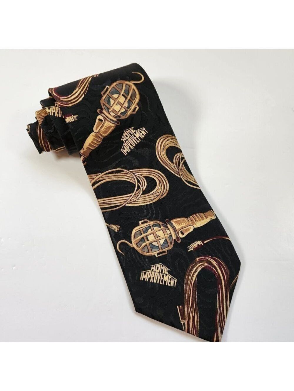 Tim Allen Home Improvement Men's Necktie Polyester Black & Gold 56" x 4" Vintage